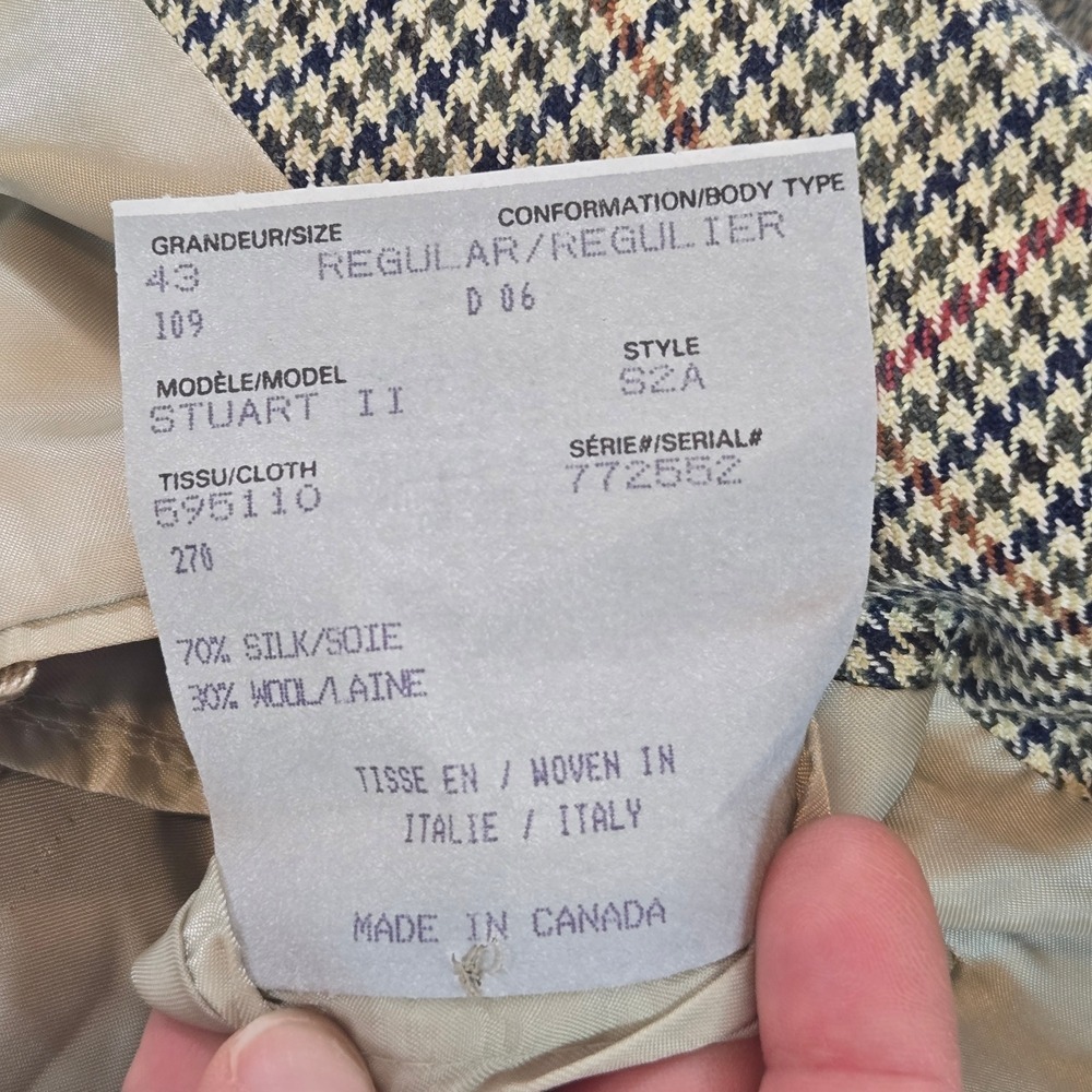 Paul Stuart Sport Coat Mens 43R Tan Houndstooth Silk Wool Blend Stuart II Blazer - Picture 3 of 11